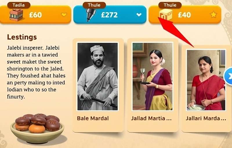 JalebiJourney - Sweet-Making Heritage Preservation JalebiJourney educational section showing historical photos of Indian sweet makers alongside in-game characters