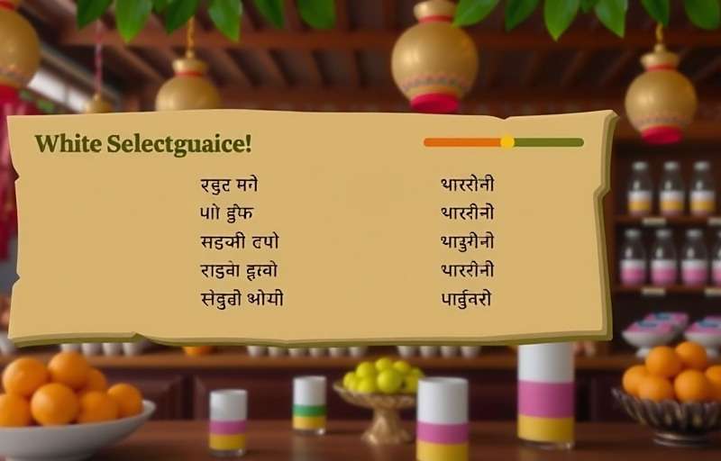JalebiJourney - Multilingual Support JalebiJourney language selection screen showing various Indian language options with traditional sweet shop backdrop